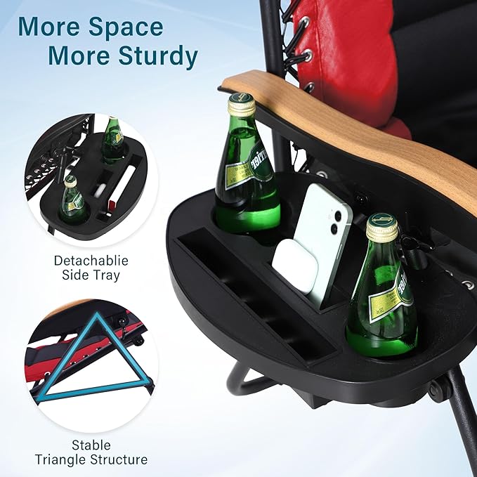 MFSTUDIO Zero Gravity Chairs Set of 2, XL Oversized Outdoor Anti Gravity Chair, Patio Lounge Folding Adjustable Chair with Cup Holder & Padded Headrest, Support 400lbs,Red