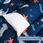 PHF Toddler Nap Mat with Removable Pillow and Minky Fleece Blanket, Rollup Design Warm Slumber Bags for Boys, 52"x20"x2" Kids Sleeping Bag for Daycare Preschool Travel Camping, Shark