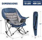 Oversized Rocking Camping Chair for Adults - 400lbs Capacity Padded Camp Chair with Cup Holder, Portable Foldable Outdoor Rocker Chair for Camping, Backyard, Patio (Blue & Gray)
