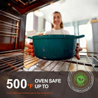 Overmont Enameled Cast Iron Dutch Oven - 5.5QT Pot with Lid Cookbook & Cotton Potholders - Heavy-Duty Cookware for Braising, Stews, Roasting, Bread Baking Bottle green
