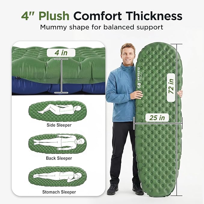 Elegear CumbreX™ Sleeping Pad for Camping with 9 R-Value, Ultralight Camping Sleeping Mat for All Seasons, Insulated Backpacking Sleeping pad, Durable Camping Mattress for Outdoor Hiking Tent