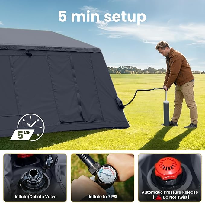 ABORON 2/6/8/10/12 Person Inflatable Camping Tent, Easy Setup Blow Up Tent with Hand Pump, PU3000mm Waterproof & Breathable 4 Season Glamping Tent for Outdoor Camping