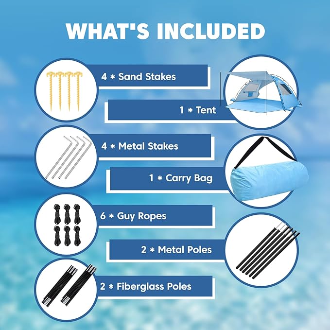 Beach Tent Sun Shelter - 2/3/4 Person UPF 50+ UV Tents with Canopy, Easy Setup Lightweight Beach Shade Tent, Portable Beach Cabana Sun Shade Shelter