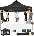 COBIZI 10x10 Pop Up Canopy Tent with 4 sidewalls Commercial Heavy Duty Canopy UPF 50+ All Weather Waterproof Outdoor Canopy Wedding Tents for Parties Gazebo with Roller Bag, Black (Windproof Upgraded)