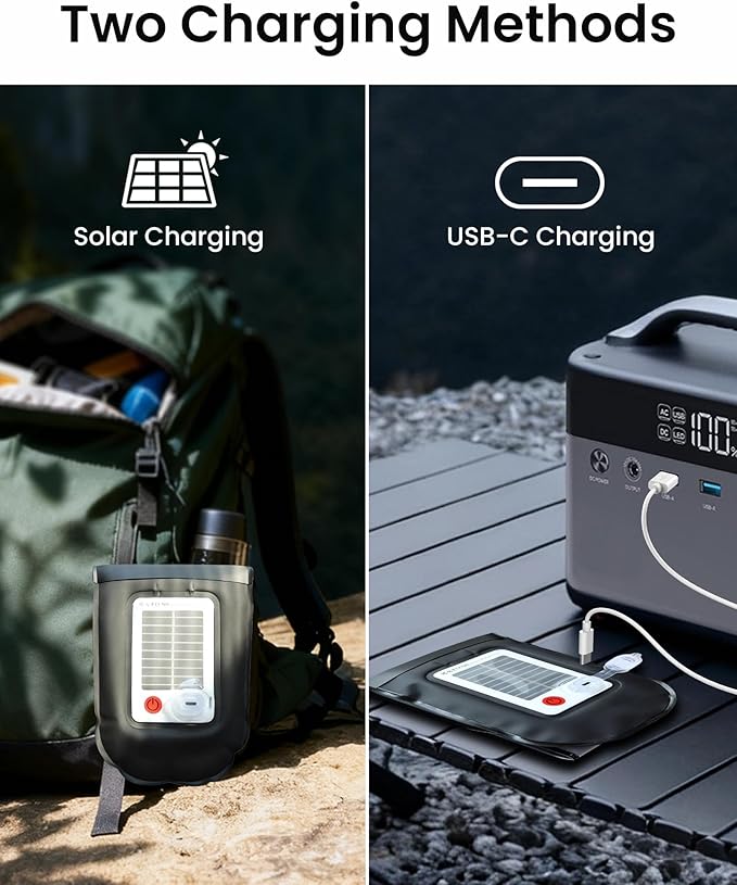 Solar Camping Lantern - Inflatable LED Lamp, USB Rechargeable, 4 Lighting Modes, IP66 Waterproof - Portable Collapsible Tent Light for Hiking, Survival Kits, Hurricane & Power Outage (Black)