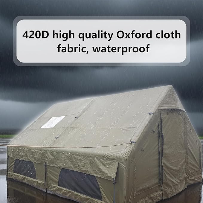 Large Luxury Inflatable Camping Tent Cotton Canvas Tent, Breathable and Waterproof Air Tent with Skylight and Stove Jack Hole for for 4-6-8-10 Person Family Camping