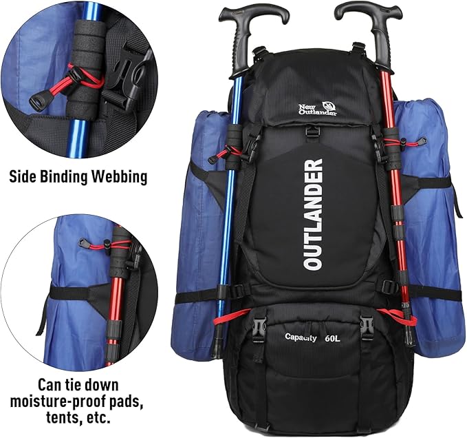 Hiking Backpack Camping Light Travel Backpack for Men Women with Shoe Compartment Rain Cover Can Hang Water Bag Green Blue Black Optional for Hiking Camping Traveling 60L Capacity