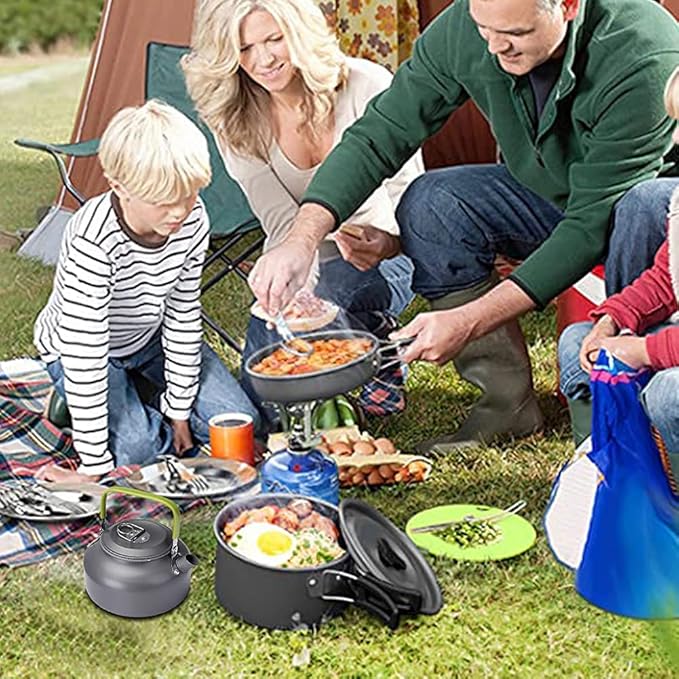 Portable Camping Cookware Set, Camping Cookware Kit, Outdoor Cooking Equipment Tableware Kit Kitchen Utensils Hiking Picnic Self-Driving Supplies for Camping, Hiking, Picnic