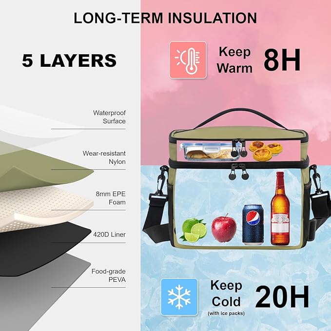 EVERFUN Small Cooler Bag 24 Can Insulated Lunch Box Double Deck Soft Leak-Proof Waterproof Collapsible Ice Chest for Men Women Work Travel Car Trip Picnic Beach