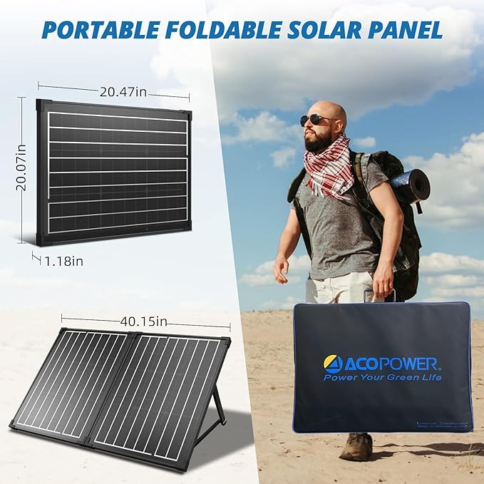 ACOPOWER 100Watt 12 Volt Portable Solar Panel with Waterproof 20A Charger Controller,20ft Extension Cable, SAE Adapter Anderson Connector,Foldable Solar Panel Kit Monocrystalline for Camping, RV