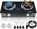 Propane Stove 2 Burner Gas Stove Auto Ignition 26000 BTU Tempered Glass Propane Burner LPG with CSA Hose for Outdoor Cooking, Emergency