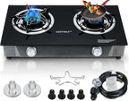 Propane Stove 2 Burner Gas Stove Auto Ignition 26000 BTU Tempered Glass Propane Burner LPG with CSA Hose for Outdoor Cooking, Emergency