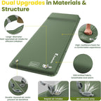 Camping Sleeping Pad, Built-in Foot Pump Inflatable Sleeping Pads, Memory Foam Mattress with Pillow, 4 Season Camping Mattress Pad, Camping Essentials Gear for Tent, Car, Hiking - Green