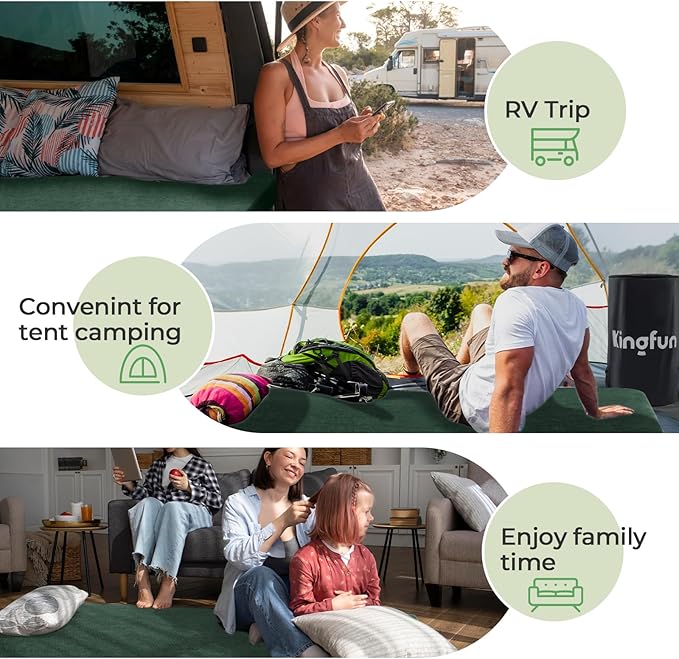 Kingfun 3 Inch CertiPUR-US Memory Foam Camping Mattress, Waterproof Roll up Sleeping Pad, Thick Floor Sleeping Mats for Tent with Removable Travel Bag