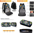 Lunch Bag Soccer Backpack for Boys with Insulated Cooler Lunch Box Backpack with Pen Pouch 2 Pcs Travel Laptop Backpack Computer College Bag for Kids Schoolbag