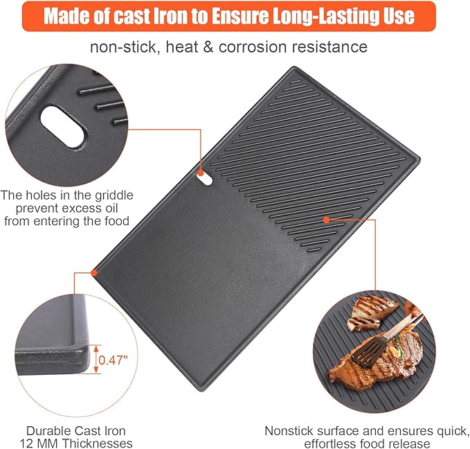 QuliMetal Reversible Griddle Replacement Parts for Weber Genesis II/II LX 400 Series, E410, E415, E435, LX E-440 - 1 Pack