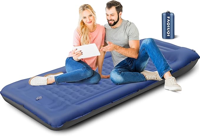 FAQIUQI Camping Sleeping Pads，Extra Thick 5 Inch Inflatable Sleeping Mat with Pillow Built-in Pump，Oversized Mattress Super Portable Backpacking Sleeping Pad (Blue)