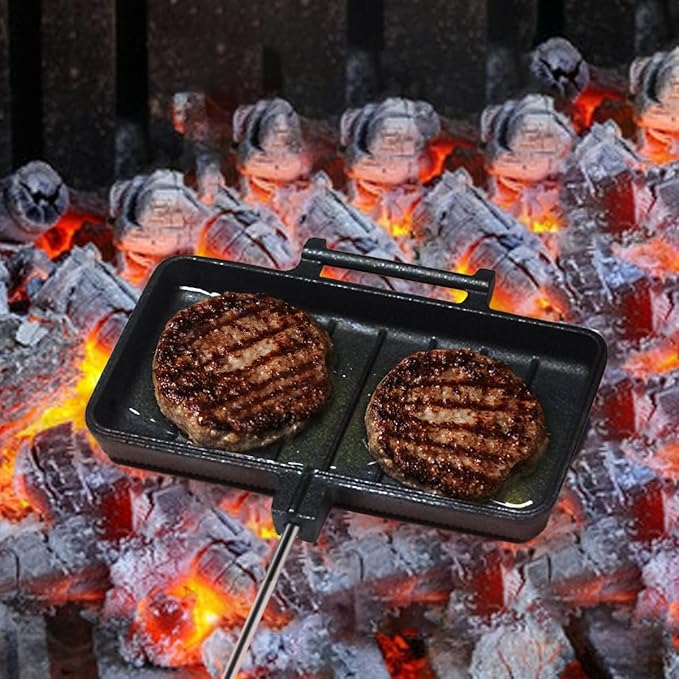 Double Pie Iron Sandwich Maker for Camping, Cast Iron Campfire Pie Cooker, Campfire Cooking Equipment Mountain Pie Maker