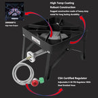 High Pressure 200000 BTU Banjo 1-Burner Outdoor Propane Burner Gas Cooker with 0-30 PSI Adjustable Regulator and Steel Braided Hose (Balck) SA1250