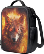 Ystardream Preschool Bookbags for Boys Fire Wolf Backpack with Lunch Box and Pencil Bag 3 in 1 for Boys Kids Cool Backpack with Side Pocket for Water Bottle for Teen Kid School Sports