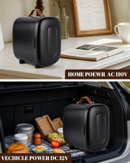 Mini Fridge for Bedroom, 4 Liter/6 Cans Skincare Small Refrigerator, AC/DC Portable Mini Cooler & Warmer, Small Fridge for Camping, Dorm, Office, Car (Black)
