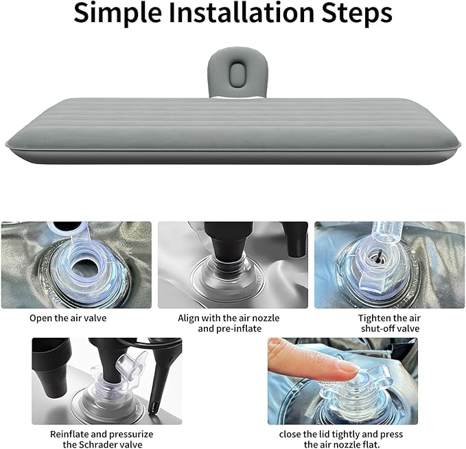 Car Air Mattress, Inflatable SUV Truck Camping Mattress for Back Seat, Thickened Travel Car Bed Sleeping Pad with Inflatable Pier Air Pump 2 Pillows (Grey)