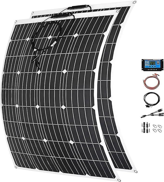 800 Watt Solar Panel Kit, 2 × 400 Watt Flexible Solar Power Panel Photovoltaic Module with 40A Solar Charge Controller Monocrystalline Solar Panel for Camping Off Grid Battery Charging Boat