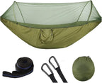 Compatible For Camping Hammock With Mosquito Net Pop-Up Light Portable Outdoor Parachute Hammocks Swing Sleeping Hammock Camping Stuff(Army Green)