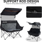 Double Camping Chair with Canopy Shade Folding Double Beach Chair with Adjustable Canopy Heavy Duty Loveseat Camping Chair with Two Cup Holders and Carry Bag for Outside, Beach Fishing Sports