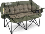 Double Camping Chairs Padded Loveseat Chair for 2 Person - Heavy Duty Oversized Camping Couch for Adults Outdoor Lawn Beach - Portable Folding Sofa with Cup Holders and Carry Bag, Green