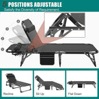 DoCred Folding Lounge Chair with Mattress, 5 Position Adjustable Folding Sleeping Bed Cot Chaise Lounge Chairs Perfect for Sunbathing, Camping, Pool, Beach, Patio