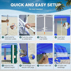 Rhino Valley Beach Cabana, 8*8FT Beach Tent UPF50+ Protection, Easy Setup Beach Canopy Wind Resistant with Cup Holder,Compact Beach Shade Foldable Beach Tent Sun Shelter for Whole Family Friend,Indigo