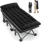 Portable Camping Cot, 32" Extra Wide Camping Cots for Adults with Thick Mattress, Heavy Duty Sleeping Cot Holds Up to 600LBS, Cots for Sleeping, Rv, Beach, Patio, Office Naps(Black)