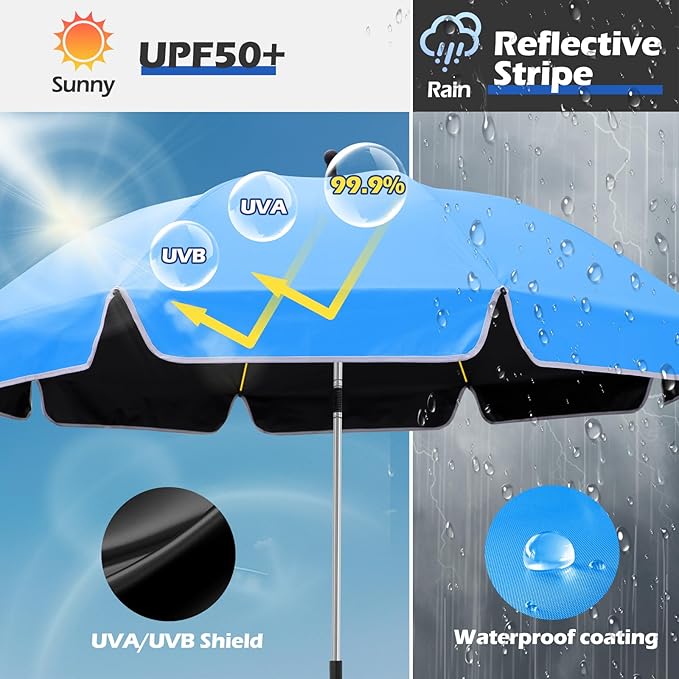 Umbrella 360°Adjustable Protection Stroller, 48.8" beach chair umbrella with clamp, high UV protection. 3 Adjustable areas 180°+360° for fishing, golf, beach, camping (chair not included)