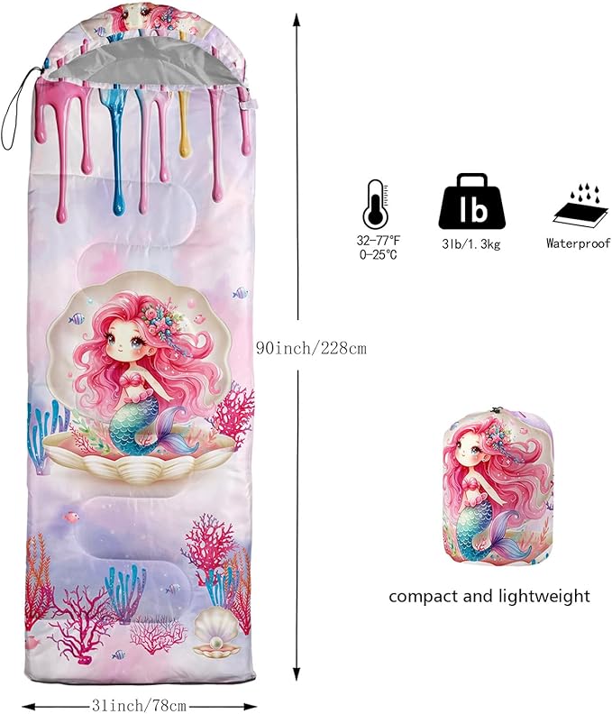 HOSIMA Dear Hunting Pattern Cold Weather Sleeping Bags for Kids Adults,Black Light Weight Waterproof Sleeping Bags for Outdoors Hiking.