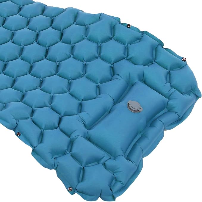 Camping Sleeping Pad Mat, Lightweight Inflatable Mattress, Sturdy 40D Nylon Fabric, TPU Laminate, for Tent Hiking Travel, Foldable Compact, Comfortable 3D Design (Peacock Blue)