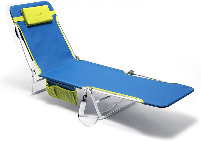 daystar SunnyFeel Beach Lounge Chair 180-degree Reclining & Lay Flat, Portable Folding Camping Chairs with Padded Comfy Pillow for Camp/Lawn/Outdoor/Travel/Picnic, Beach Camping Cot