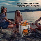 REDCAMP Camping Wood Burning Stove, Stainless Steel Compact Portable Foldable Mini Mult Fuel Camp Stove with Storage Bag, Perfect for Backpacking Hiking Outdoor Cooking Picnic BBQ (silver-large)