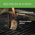 Inflame Fire Starters 800 pcs Fire Starters for Campfires, Grill, BBQ, Fireplace, Woodstove - Charcoal Starter - Waterproof, Weather-Resistant - Natural Wood Fireplace Starters