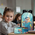 Backpack and Lunch Box Set Boys Shark Backpack 3 Piece Lightweight Backpacks Travel Bookbag for Kids Mochilas Escolares Para Niños Kindergarten Elementary Middle with Wrist Strap Keychain