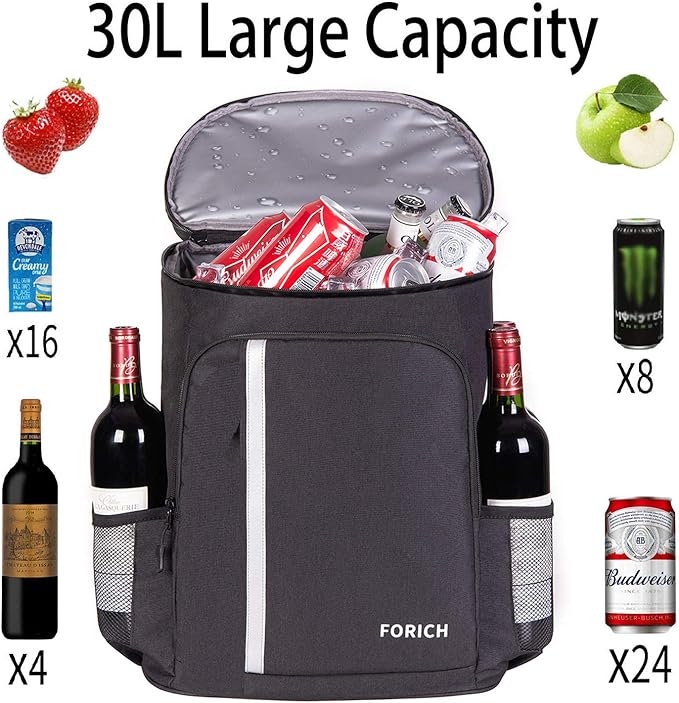 FORICH Backpack Cooler Leakproof Insulated Waterproof Backpack Cooler Bag, Lightweight Soft Beach Cooler Backpack for Men Women to Work Lunch Picnics Camping Hiking, 30 Cans