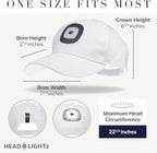 Head Lightz Rechargeable LED Baseball Cap – Built-in USB Light with 3 Brightness Levels – Perfect for Running, Walking, Golf & Camping – Hands-Free Lighted Hat – Oprah’s Favorite Things – White