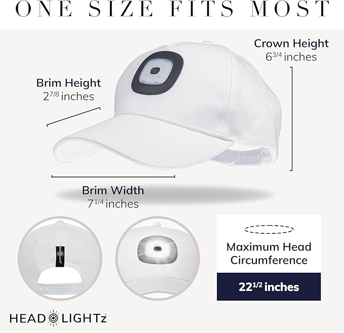 Head Lightz Rechargeable LED Baseball Cap – Built-in USB Light with 3 Brightness Levels – Perfect for Running, Walking, Golf & Camping – Hands-Free Lighted Hat – Oprah’s Favorite Things – White