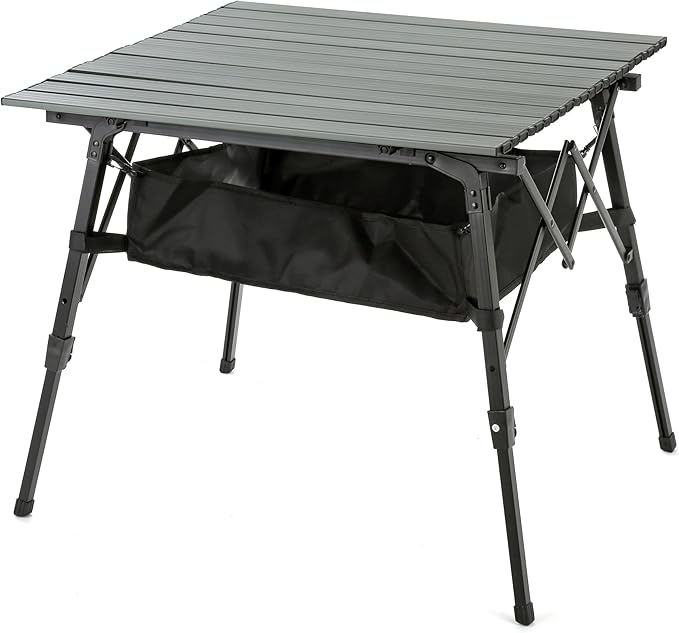 ARROWHEAD OUTDOOR 39" Aluminum Folding Camp Roll Up Table w/Adjustable Height, Undertable Mesh Storage, Carry Bag