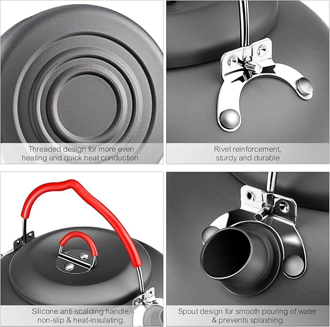Alocs 1.4L Kettle Teapot, Portable Camping Coffee Pot, Hard-Anodized Aluminum Camping Kettle, Compact Tea Kettle for Stove Top, Outdoor, Hiking, Camping, Picnic and Traveling