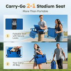 LET'S CAMP Folding Stadium Seat Bleacher Chair with Cup Holder, Mesh Bag and Hide Hooks, Portable Stadium Chair with Back and Cushion
