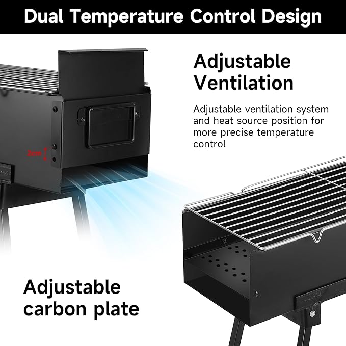 WILLBBQ Charcoal Grills Commercial Quality Portable Hibachi BBQ Lamb Skewer Folded Camping Barbecue Grill for Backyard Outdoor Cooking Use (31.5x7.2x5.2 inch), BLACK