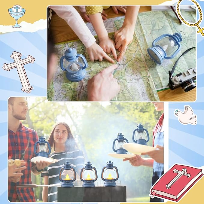VIHOSE 12 Sets Christian Party Favors Jesus is The Guiding Light Themed Lanterns Religious Camping Lanterns with LED Candles Hanging Lamp for 2026 VBS Church Adventure Activities