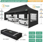 COBIZI 10x30 Heavy Duty pop up Canopy, Commercial10x30 Party Tent for Parties Waterproof Gazebos with 8 Sidewalls, All Season Wind & Waterproof UPF50+,Stable Thickened Frame, Black