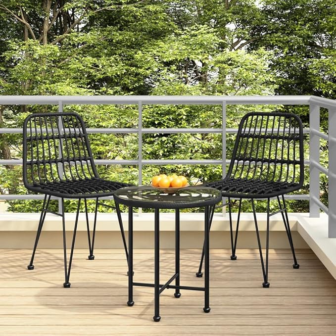 Patio Chairs 2 pcs Black ,Coffee Chair,Study Chair,Camping Chair,Barbecue Chairs,Bistro Chair,Lawn Chairs,Balcony Chairs,for Outdoor,Fire Pit,Deck,Lawn,Outside,Garden,18.9"x24.4"x33.1" PE Rattan